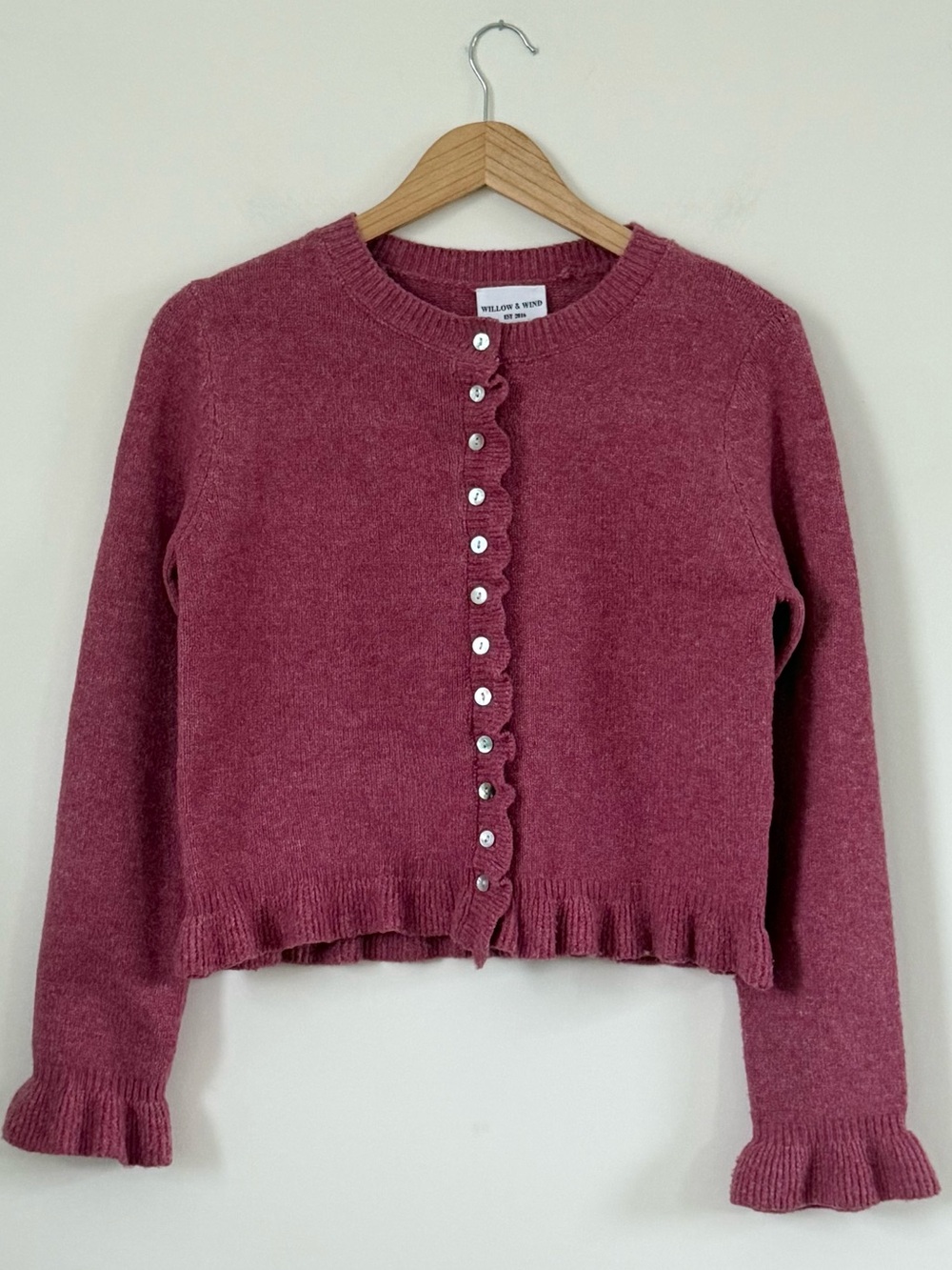 Willow & Wind Rose Pink Scalloped-Trim Coquette Button Cardigan
